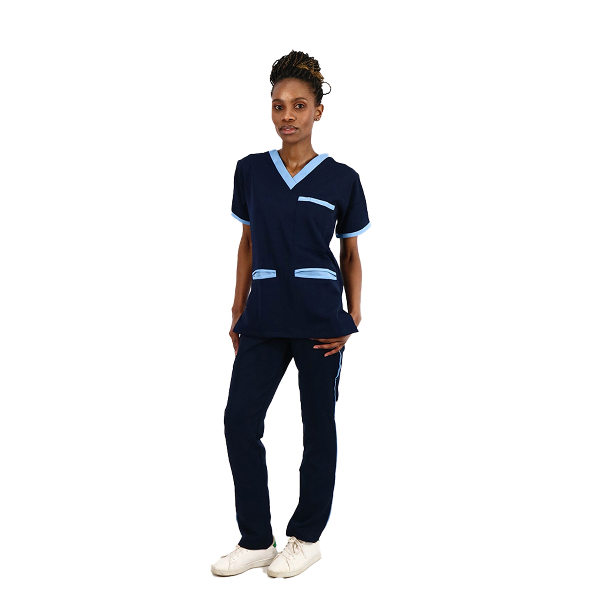 Female Amalfi Blue with Sky Trim Scrub Set